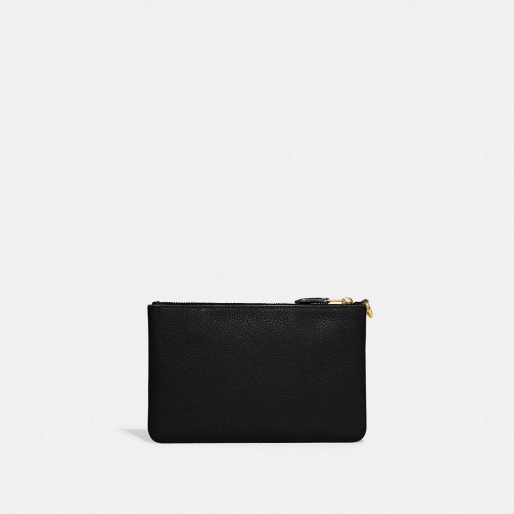 COACH®,PETIT WRISTLET,Cuir galet poli,Laiton/Noir,Back View