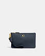 COACH®,SMALL WRISTLET,Polished Pebble Leather,Brass/Denim,Front View