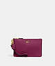 COACH®,SMALL WRISTLET,Polished Pebble Leather,Brass/Deep Plum,Front View