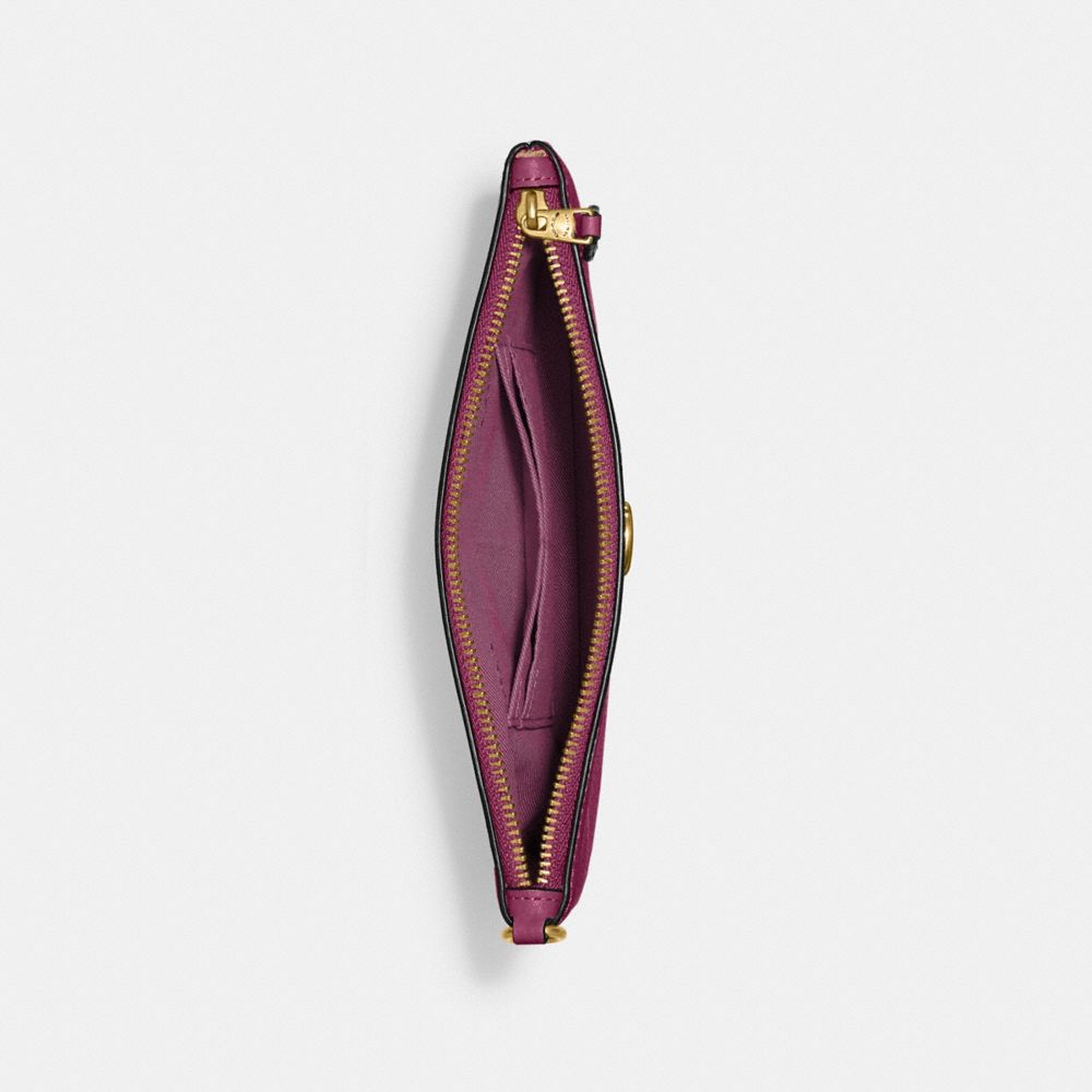 COACH®,SMALL WRISTLET,Polished Pebble Leather,Medium,Brass/Deep Plum,Inside View,Top View