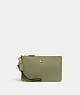COACH®,SMALL WRISTLET,Polished Pebble Leather,Medium,Brass/Moss,Front View
