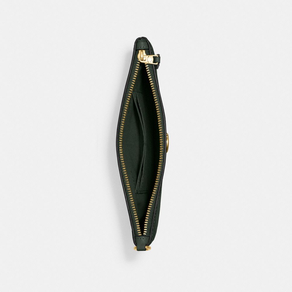 COACH®,Essential Small Wristlet,Leather,Wristlet,Pouch,Faux Leather,Metal,Embossed,Logo,Casual,Black,Inside View,Top View