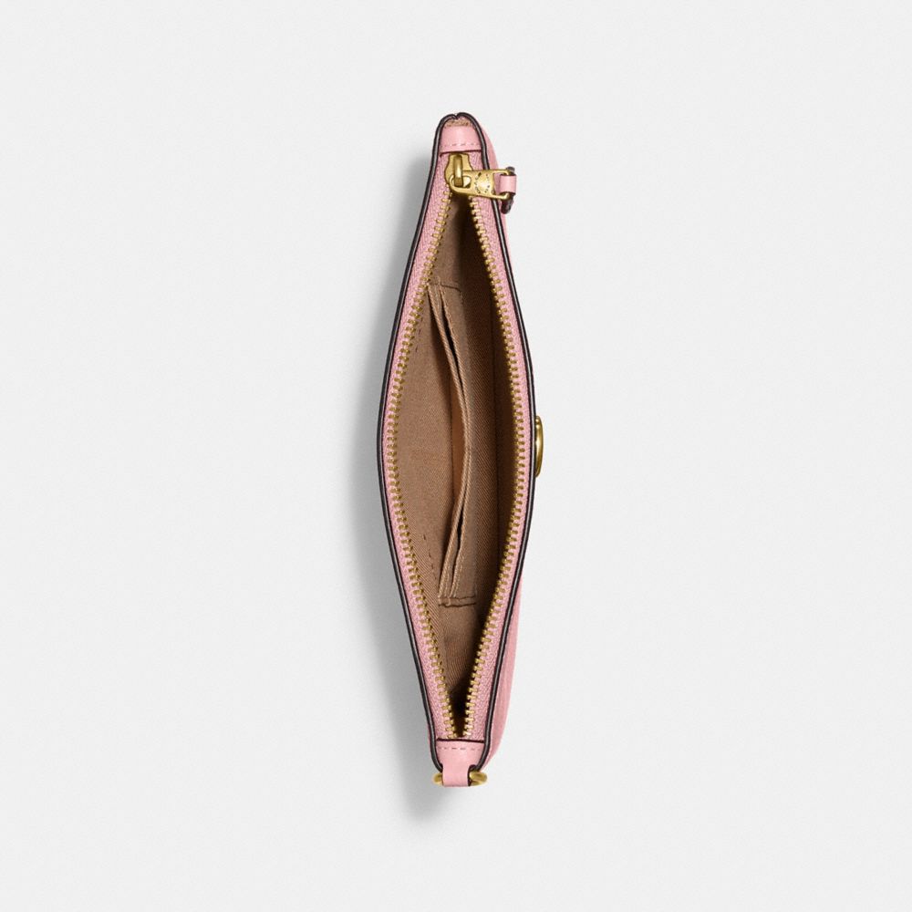 COACH®,Essential Small Wristlet,Leather,Wristlet,Pouch,Faux Leather,Metal,Embossed,Logo,Casual,,Inside View,Top View