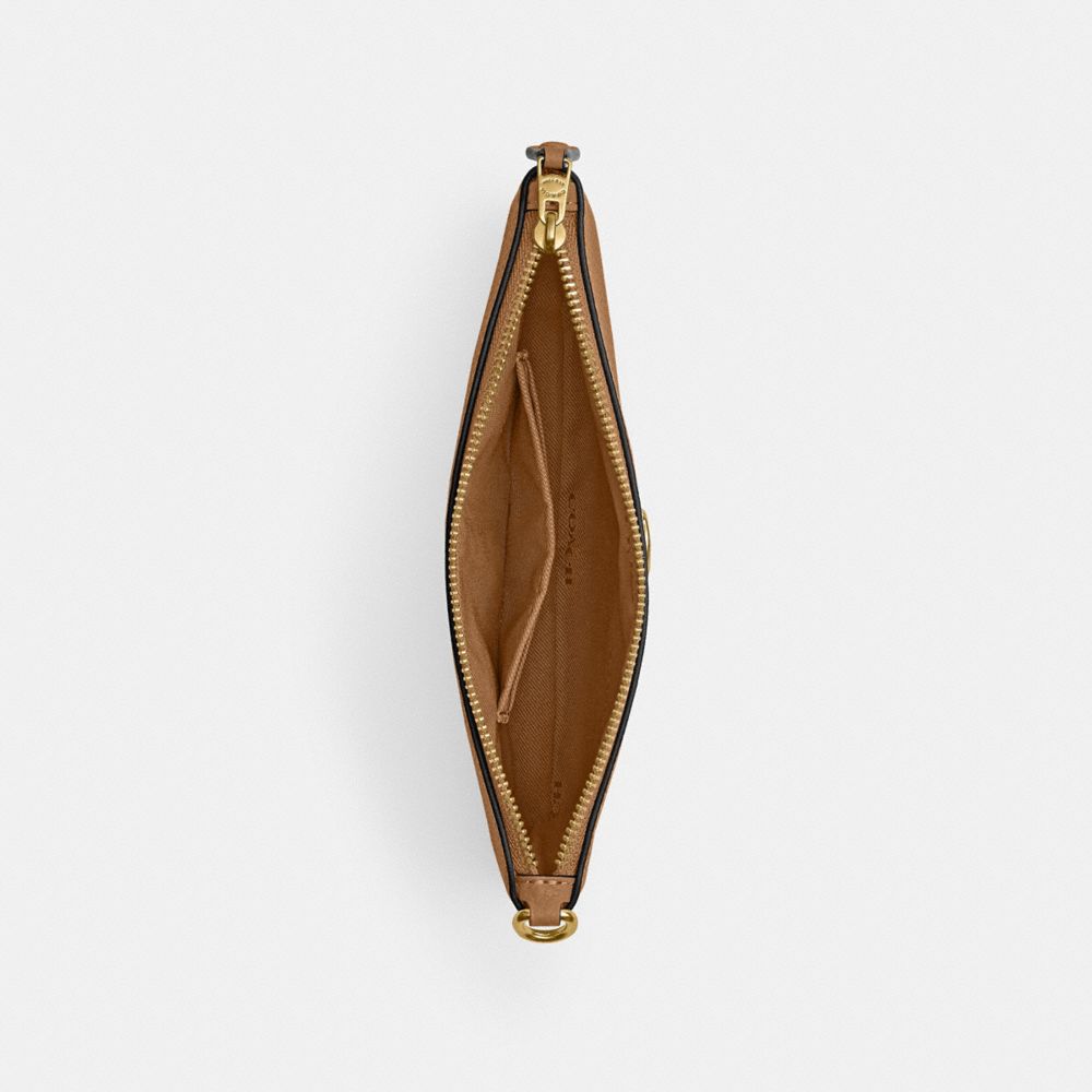 COACH®,Essential Small Wristlet,Leather,Pouch,Wristlet,Faux Leather,Metal,Logo,Casual,Brown,Inside View,Top View