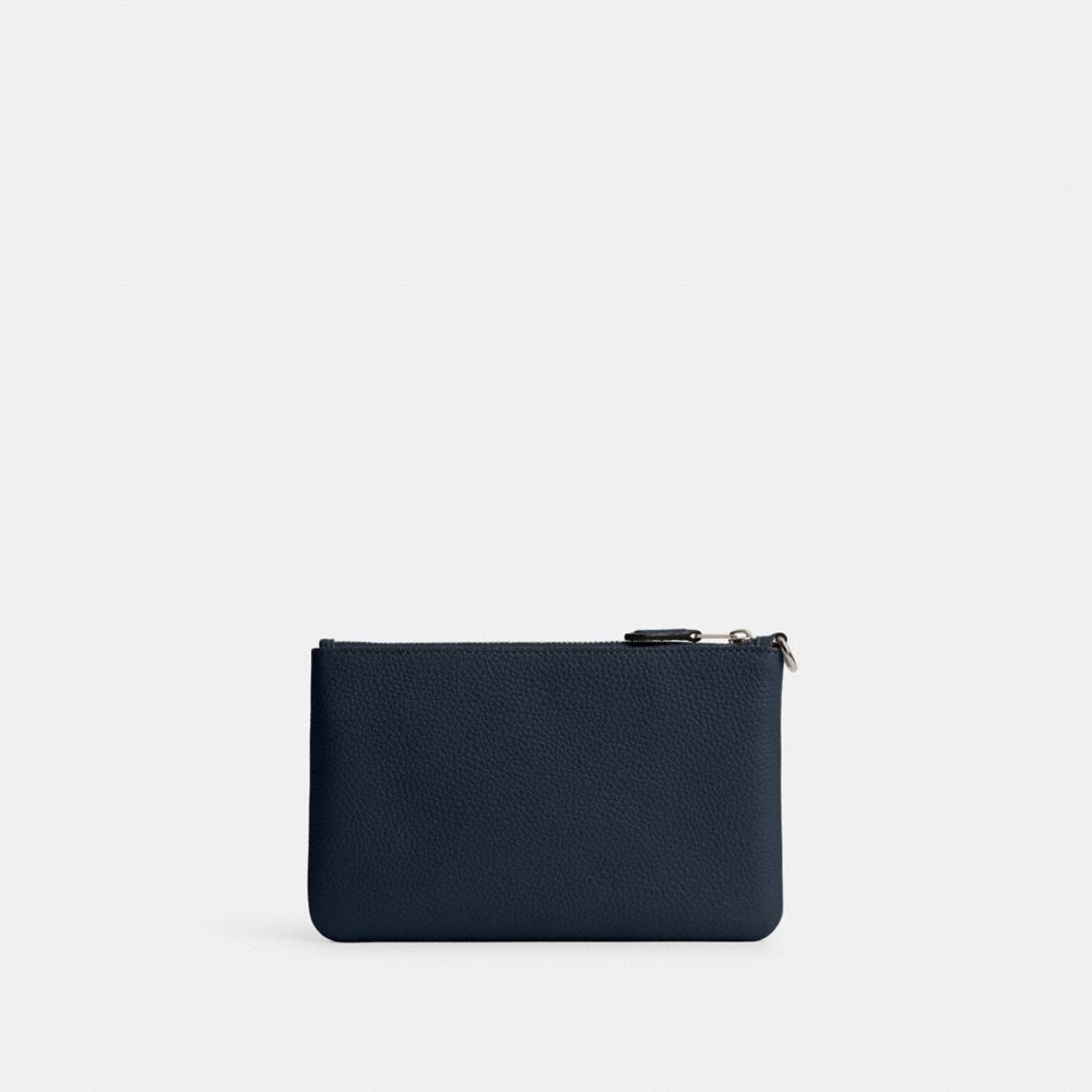 COACH®,Essential Small Wristlet,Leather,Wristlet,Pouch,Faux Leather,Metal,Embossed,Logo,Casual,Navy,Back View
