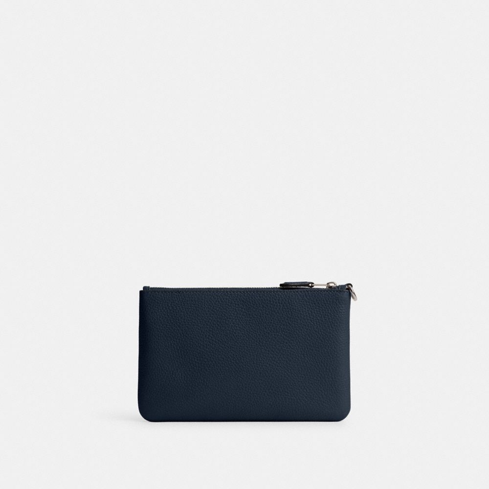 COACH®,Essential Small Wristlet,Leather,Pouch,Wristlet,Metal,Logo,Casual,Navy,Back View