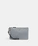 COACH®,SMALL WRISTLET,Polished Pebble Leather,Medium,Silver/Grey Blue,Front View