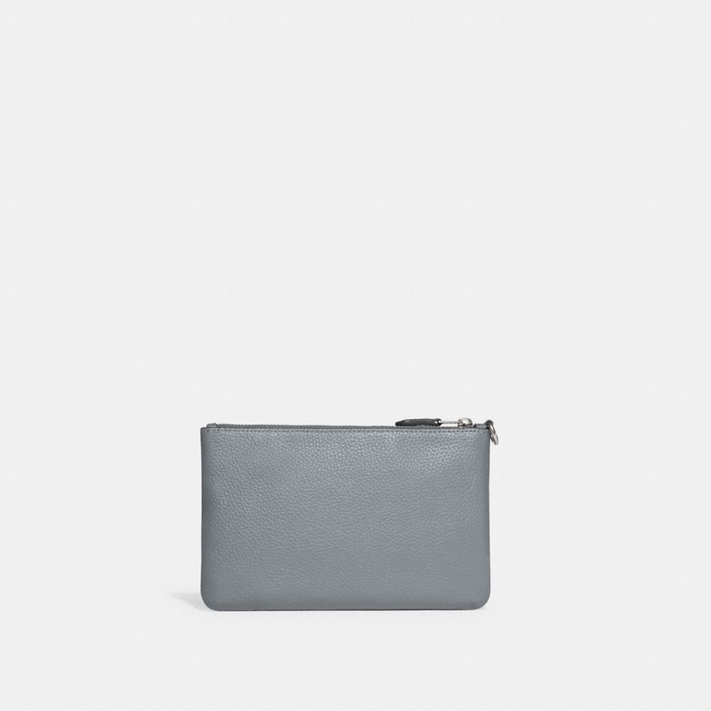 COACH®,SMALL WRISTLET,Polished Pebble Leather,Medium,Silver/Grey Blue,Back View