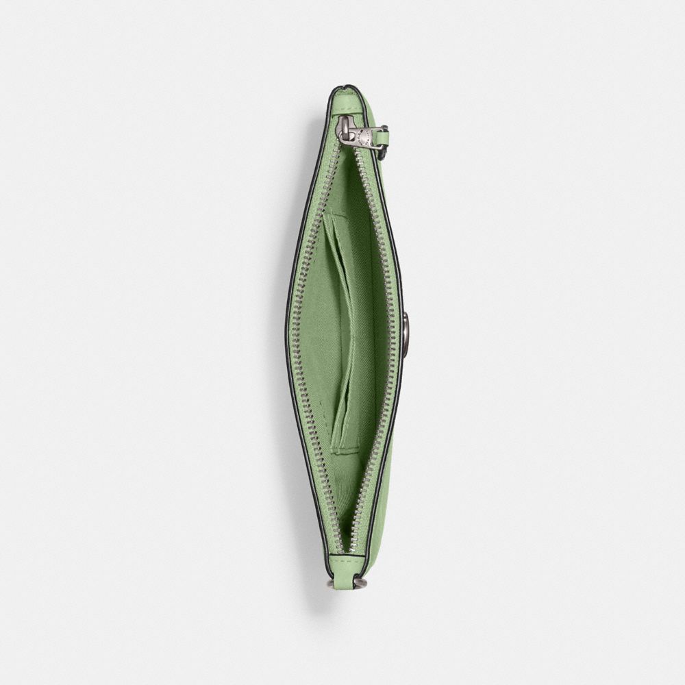 COACH®,SMALL WRISTLET,Polished Pebble Leather,Medium,Silver/Pale Pistachio,Inside View,Top View