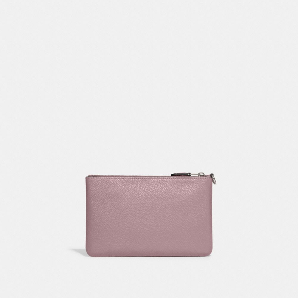 COACH®,Essential Small Wristlet,Leather,Wristlet,Pouch,Faux Leather,Metal,Embossed,Logo,Casual,Pink,Back View