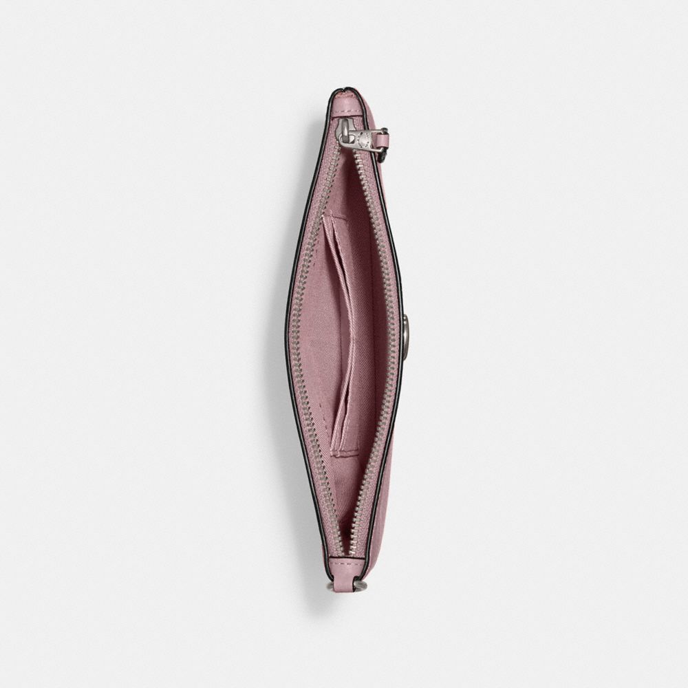 COACH®,Essential Small Wristlet,Leather,Wristlet,Pouch,Faux Leather,Metal,Embossed,Logo,Casual,Pink,Inside View,Top View