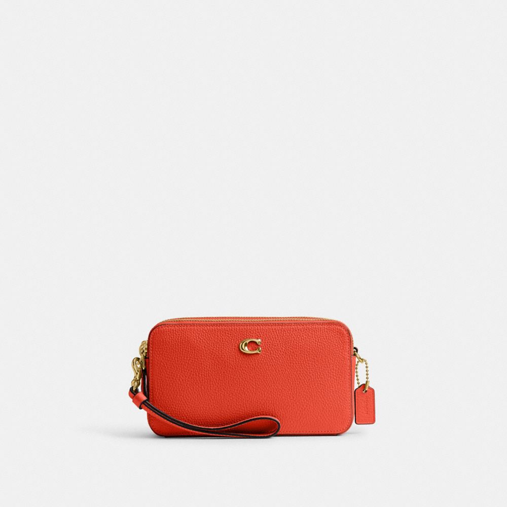 COACH®,KIRA CROSSBODY BAG,Refined Pebble Leather,Mini,Brass/Sun Orange,Front View image number 0