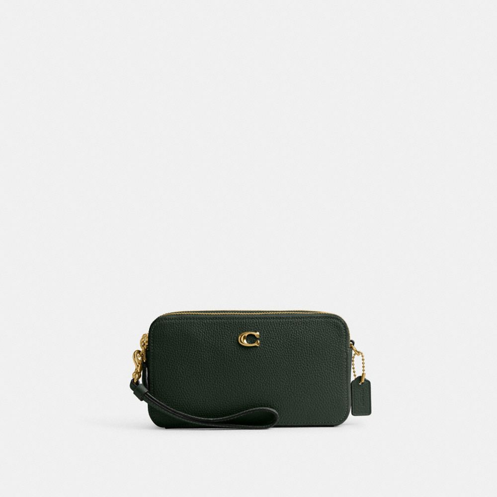COACH®,KIRA CROSSBODY BAG,Refined Pebble Leather,Mini,Brass/Amazon Green,Front View image number 0