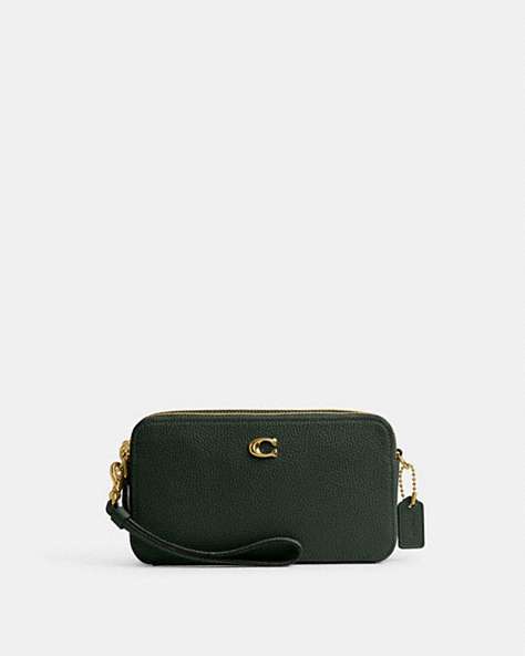 COACH®,KIRA CROSSBODY BAG,Polished Pebble Leather,Mini,Brass/Amazon Green,Front View