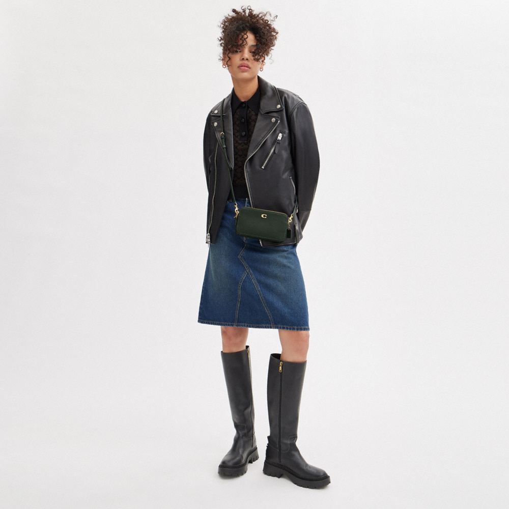 COACH®,Kira Crossbody Bag,Leather,Wristlet,Crossbody,Metal,Logo,Casual,Black,Detail View