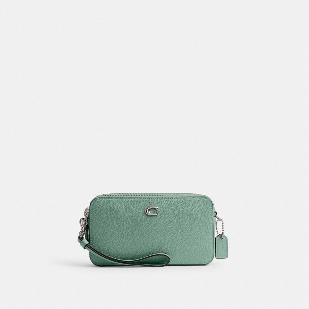 COACH®,KIRA CROSSBODY BAG,Refined Pebble Leather,Mini,Silver/Aquamarine,Front View