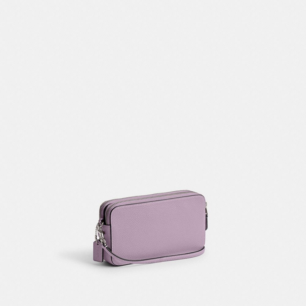 COACH®,KIRA CROSSBODY BAG,Refined Pebble Leather,Mini,Silver/Soft Purple,Angle View