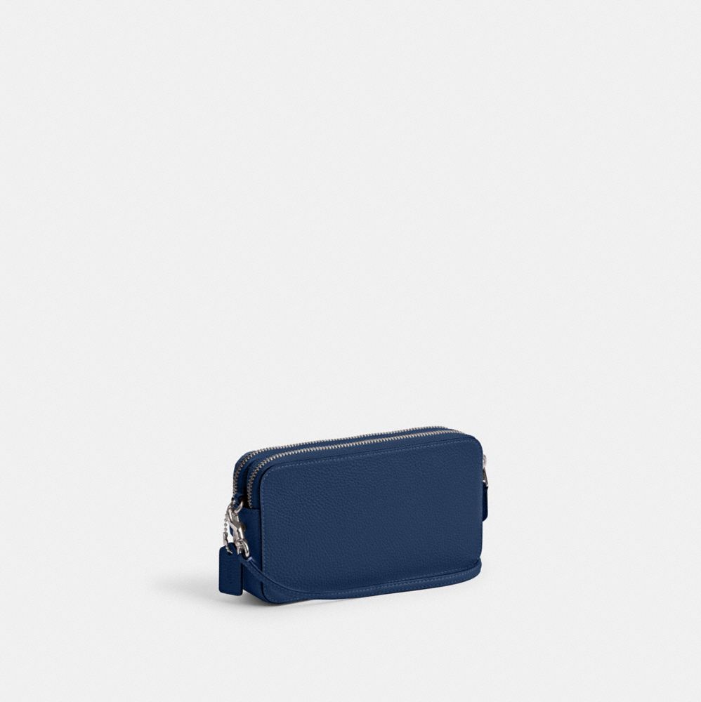 COACH®,Kira Crossbody Bag,Leather,Wristlet,Crossbody,Metal,Logo,Casual,Navy,Angle View