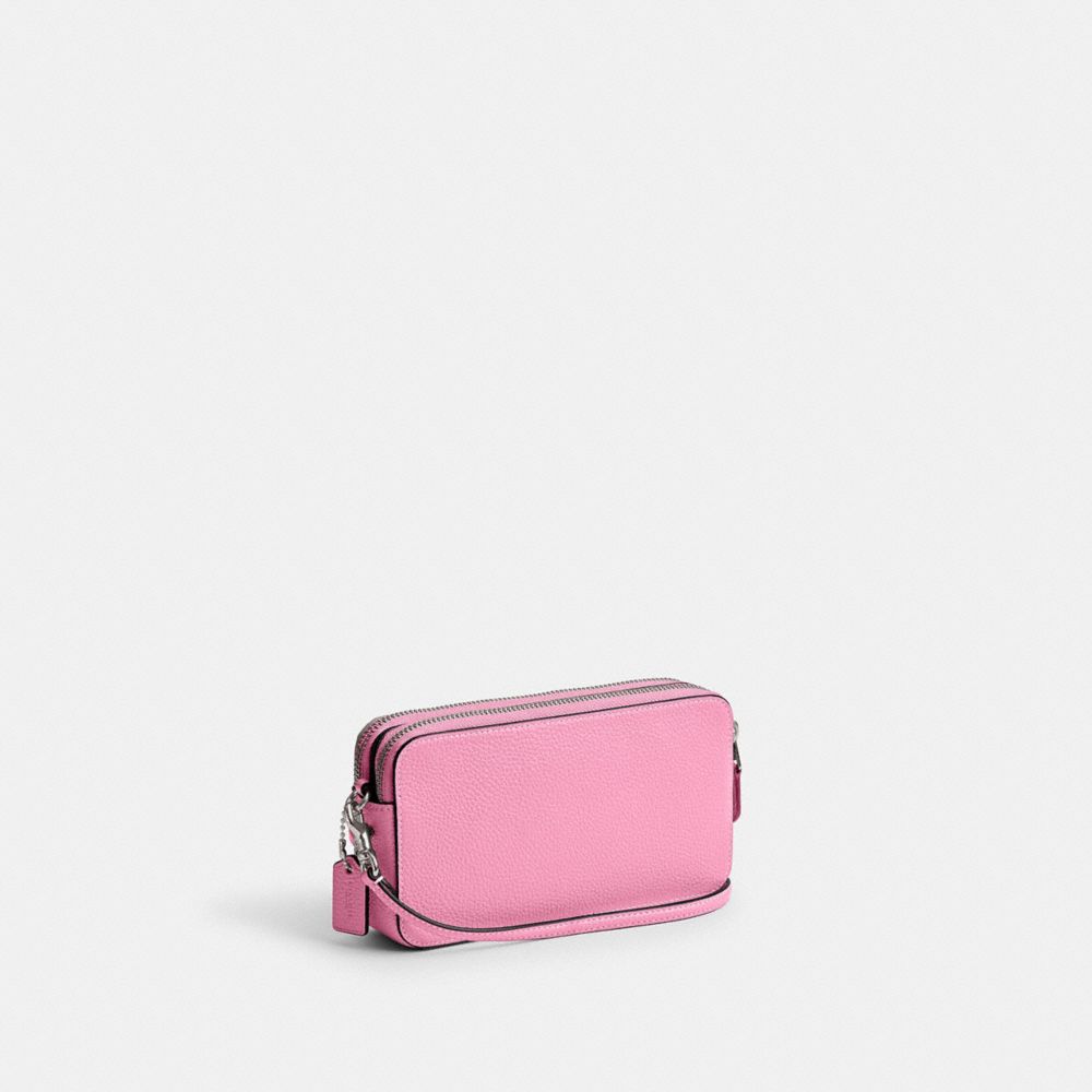 COACH®,KIRA CROSSBODY BAG,Refined Pebble Leather,Mini,Silver/Vivid Pink,Angle View