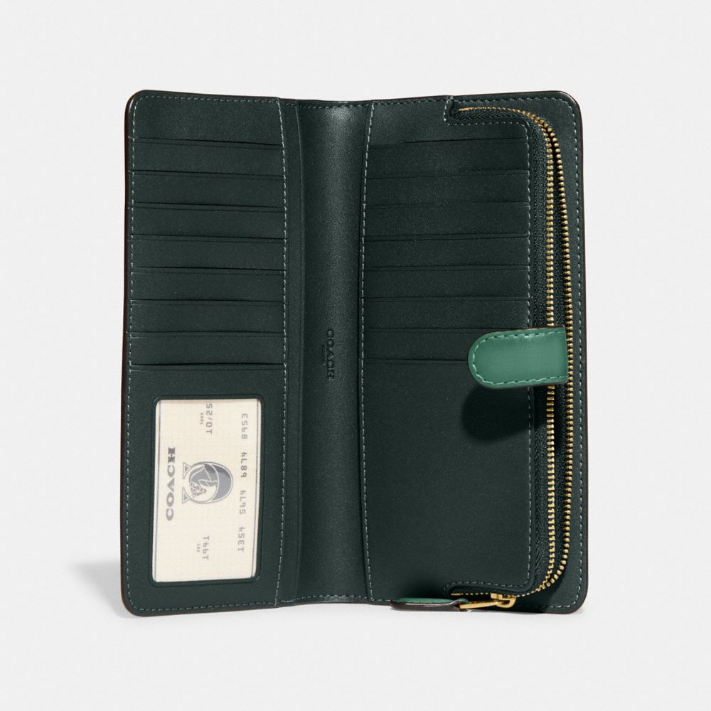 COACH®,PORTEFEUILLE MINCE ESSENTIEL,Cuir de veau raffiné,Laiton/Vert vif,Inside View,Top View