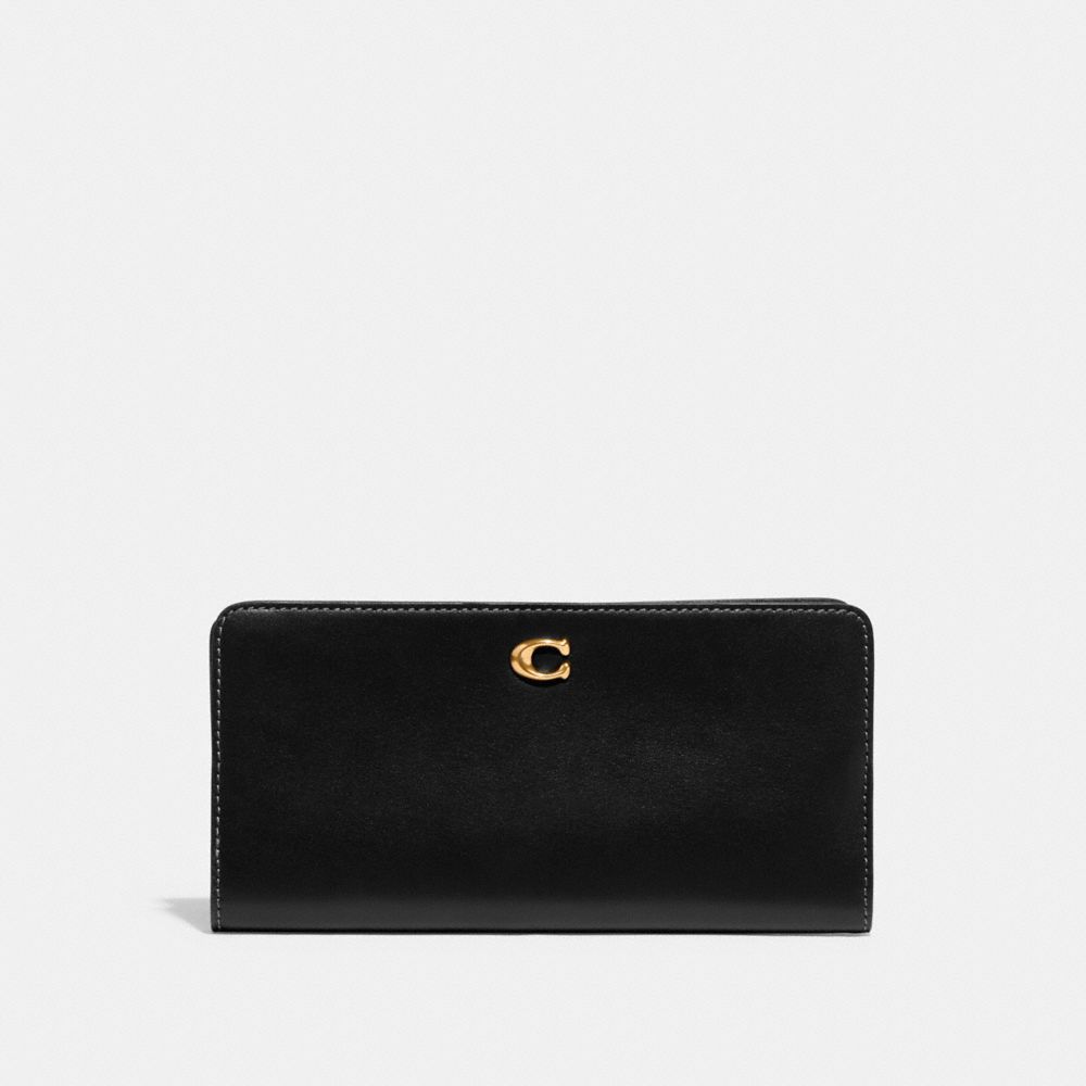 COACH®,SKINNY WALLET,Refined Calf Leather,Mini,Brass/Black,Front View
