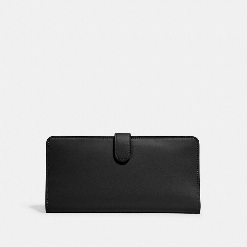 COACH®,SKINNY WALLET,Refined Calf Leather,Mini,Brass/Black,Back View