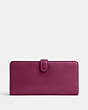 COACH®,SKINNY WALLET,Refined Calf Leather,Brass/Deep Plum,Back View