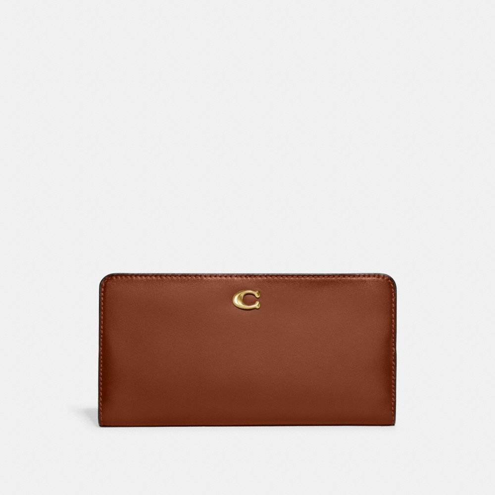 COACH®,PORTEFEUILLE SKINNY,Laiton/Brun 1941,Front View