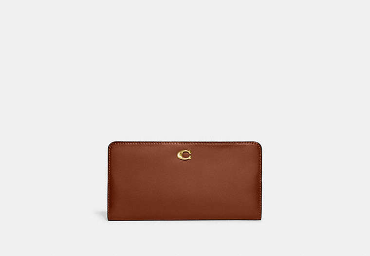 COACH®,SKINNY WALLET,Refined Calf Leather,Brass/1941 Saddle,Front View