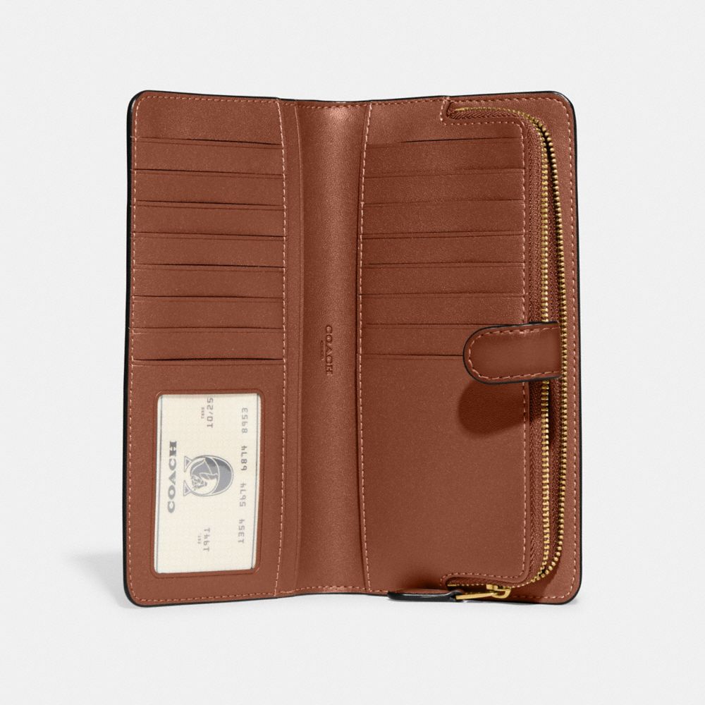 COACH®,SKINNY WALLET,Refined Calf Leather,Mini,Brass/1941 Saddle,Inside View,Top View