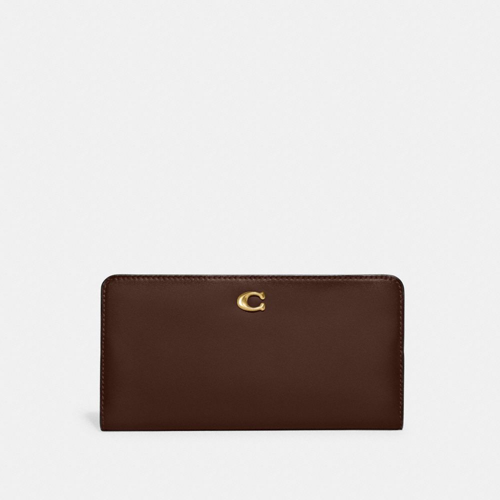 COACH®,SKINNY WALLET,Refined Calf Leather,Mini,Brass/Maple,Front View