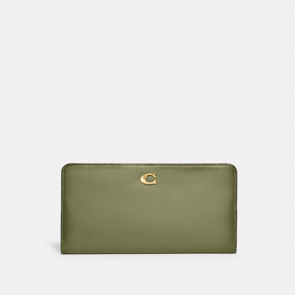 COACH®,PORTEFEUILLE SKINNY,Cuir de veau raffiné,Laiton/Mousse,Front View