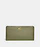 COACH®,SKINNY WALLET,Refined Calf Leather,Mini,Brass/Moss,Front View