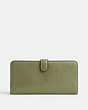 COACH®,SKINNY WALLET,Refined Calf Leather,Mini,Brass/Moss,Back View