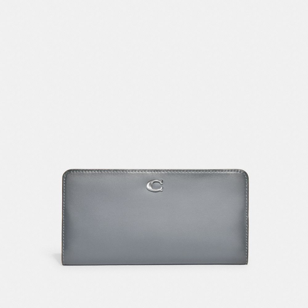 COACH®,SKINNY WALLET,Refined Calf Leather,Mini,Silver/Grey Blue,Front View