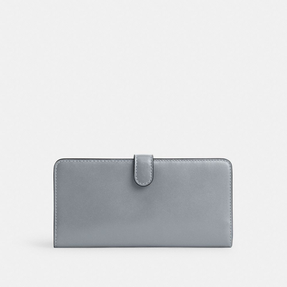COACH®,SKINNY WALLET,Refined Calf Leather,Mini,Silver/Grey Blue,Back View
