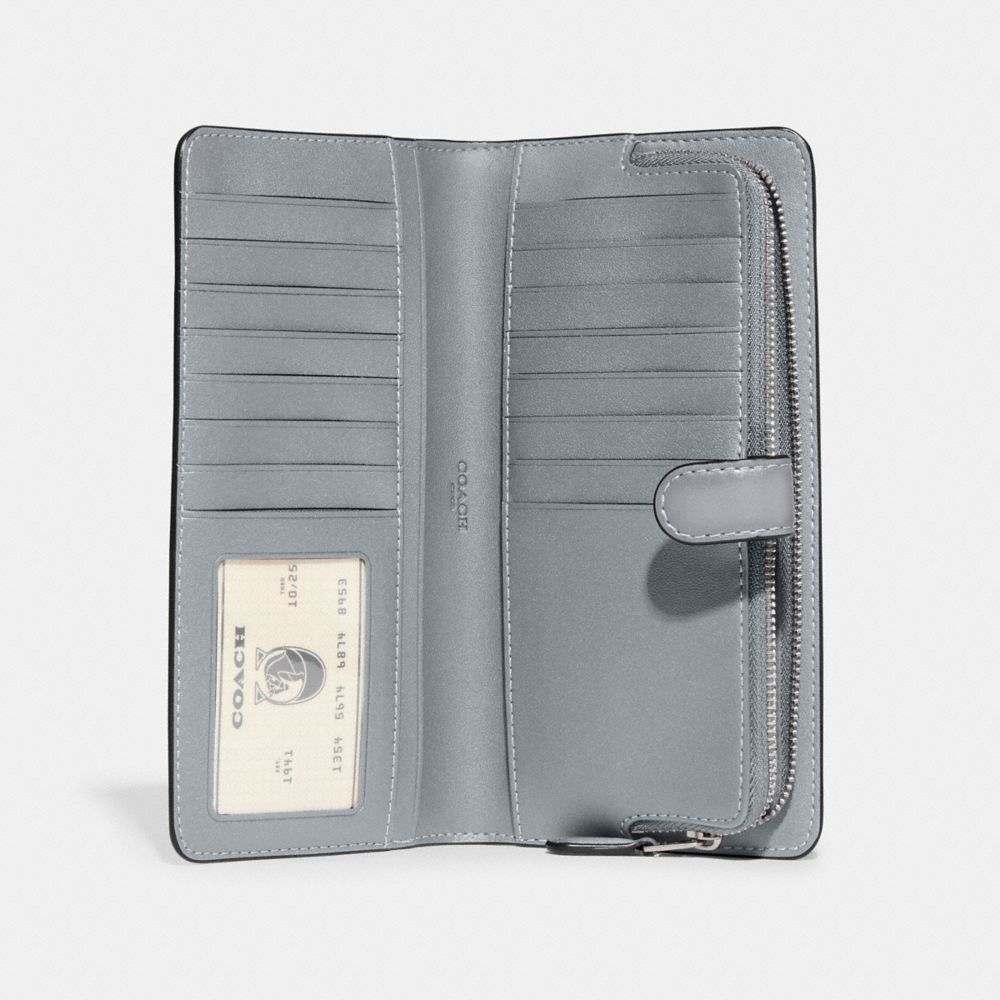 COACH®,Essential Slim Wallet,Calfskin Leather,Leather,Continental,Bi Fold,Logo,Metal,Casual,Gray,Inside View,Top View