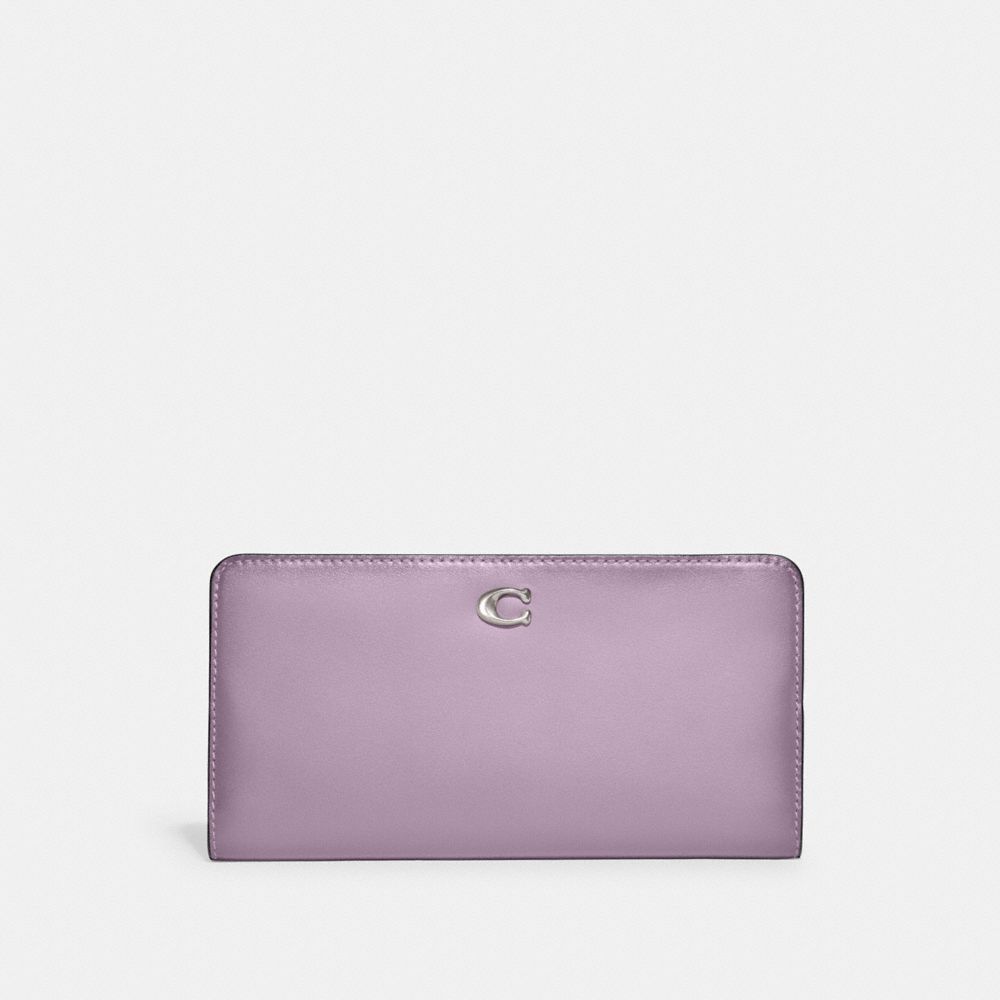 COACH®,PORTEFEUILLE SKINNY,Argent/Pourpre doux,Front View