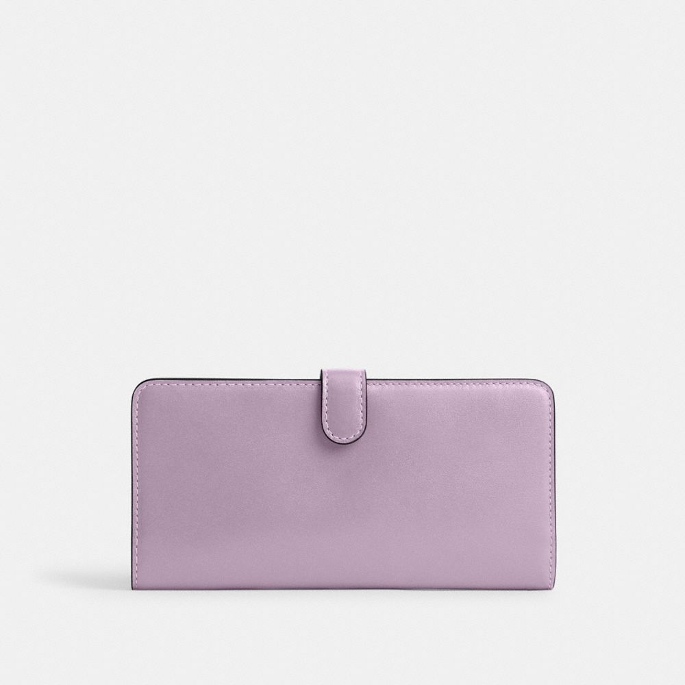 COACH®,SKINNY WALLET,Refined Calf Leather,Mini,Silver/Soft Purple,Back View