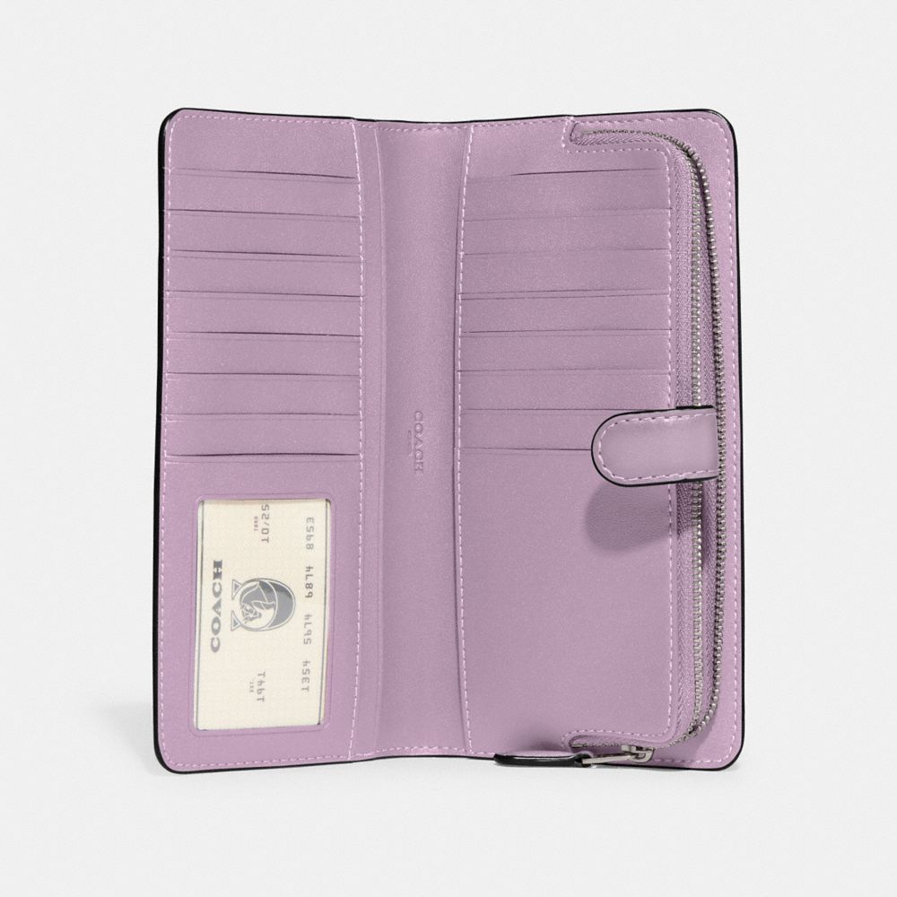 COACH®,SKINNY WALLET,Refined Calf Leather,Mini,Silver/Soft Purple,Inside View,Top View