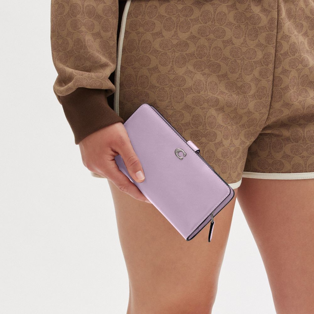 COACH®,Essential Slim Wallet,Calfskin Leather,Leather,Continental,Bi Fold,Logo,Metal,Casual,Lavender,Detail View