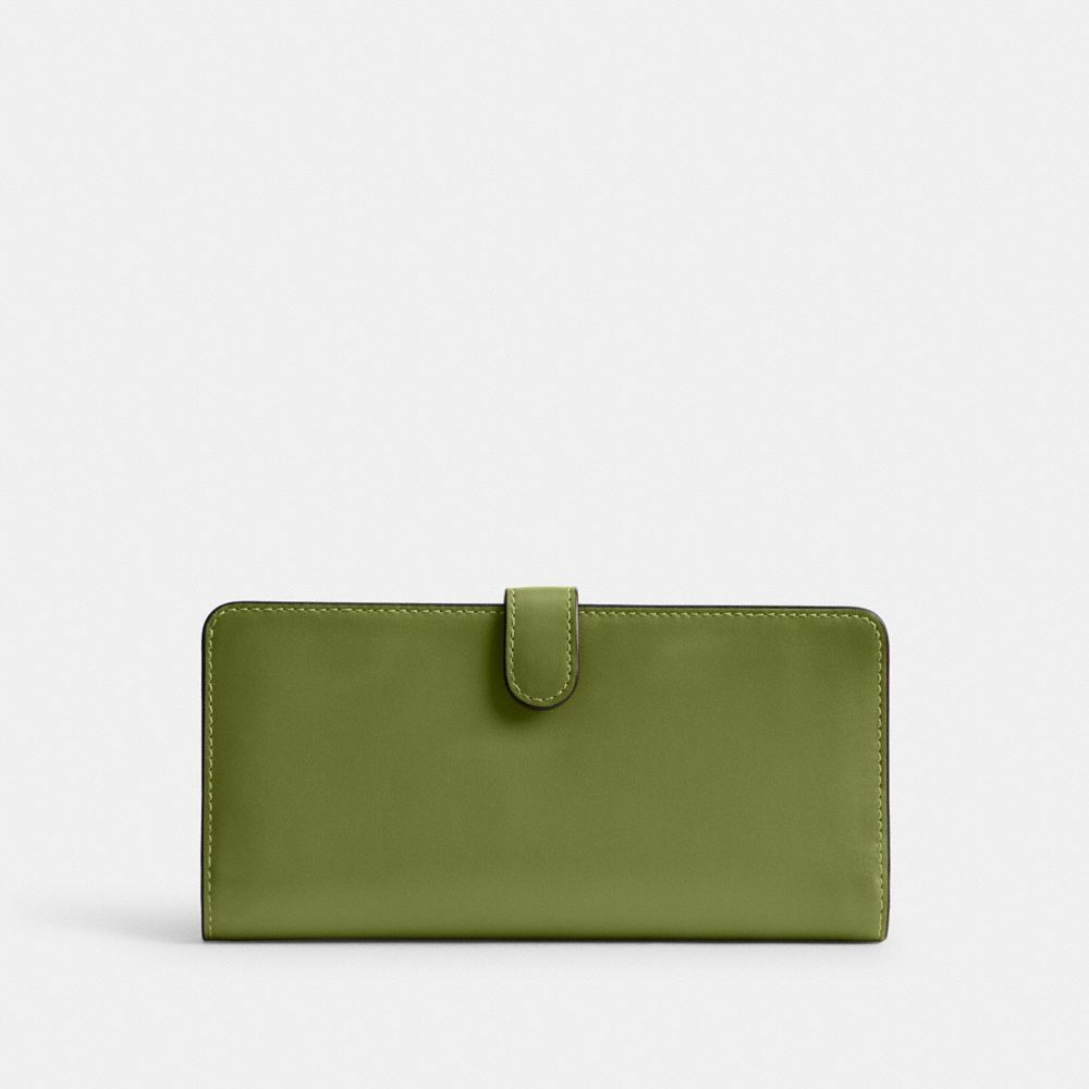 COACH®,Essential Slim Wallet,Calfskin Leather,Leather,Continental,Bi Fold,Logo,Metal,Casual,Olive,Back View