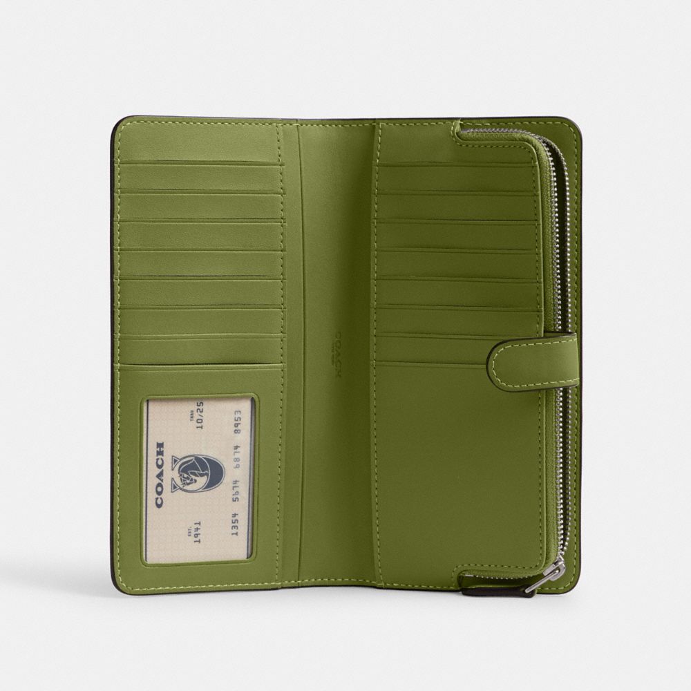 COACH®,Essential Slim Wallet,Calfskin Leather,Bi Fold,Continental,Logo,Metal,Casual,Olive,Inside View,Top View