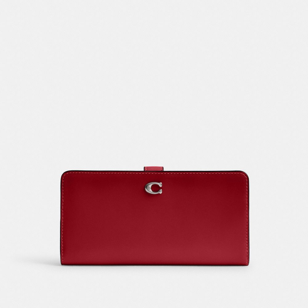 COACH®,Essential Slim Wallet,Calfskin Leather,Leather,Continental,Bi Fold,Logo,Metal,Casual,Maroon,Front View