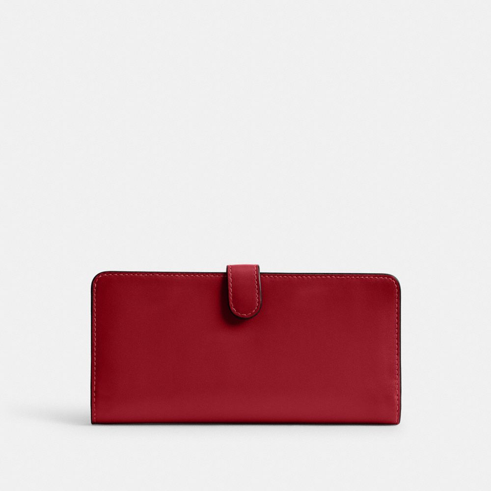 COACH®,Essential Slim Wallet,Leather,Calfskin Leather,Bi Fold,Continental,Logo,Metal,Casual,Maroon,Back View