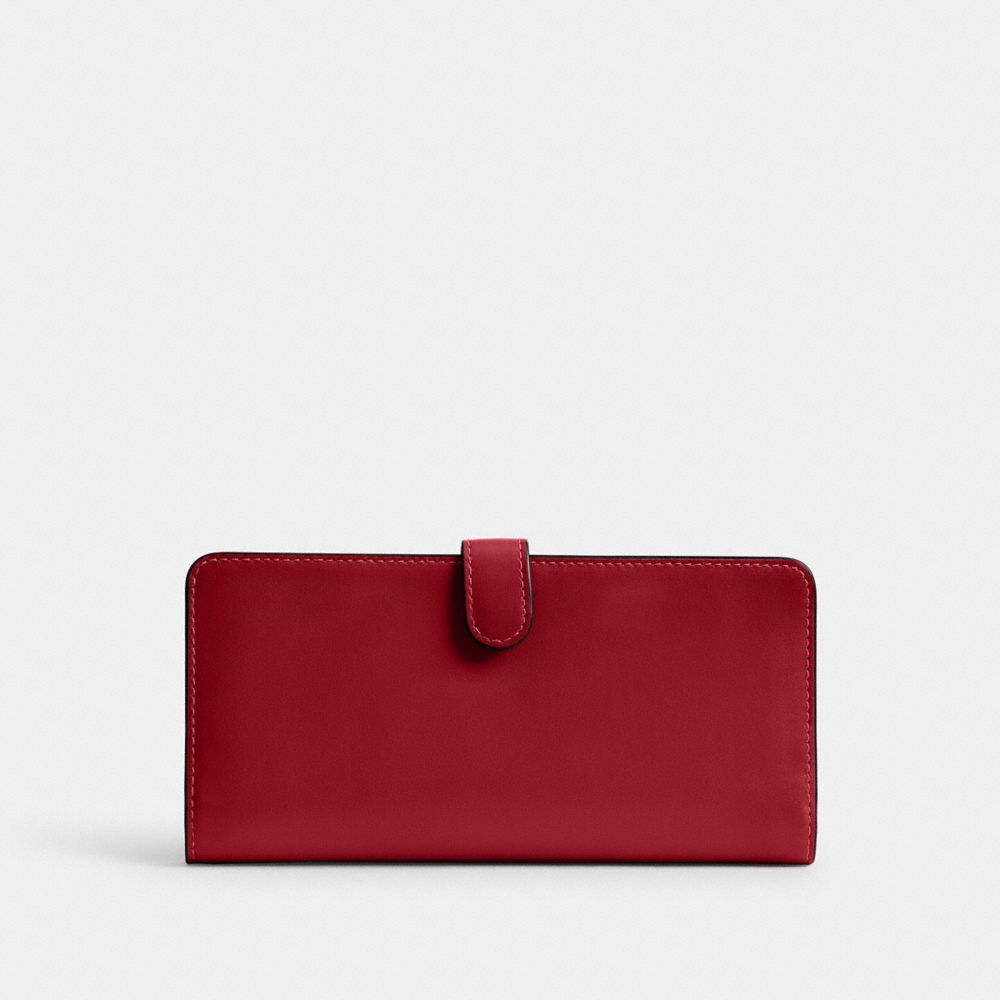 COACH®,Essential Slim Wallet,Calfskin Leather,Leather,Continental,Bi Fold,Logo,Metal,Casual,Maroon,Back View