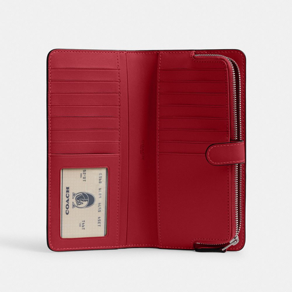 COACH®,Essential Slim Wallet,Leather,Calfskin Leather,Bi Fold,Continental,Logo,Metal,Casual,Maroon,Inside View,Top View