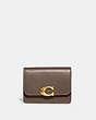 COACH®,BANDIT CARD CASE,Refined Calf Leather,Brass/Dark Stone,Front View