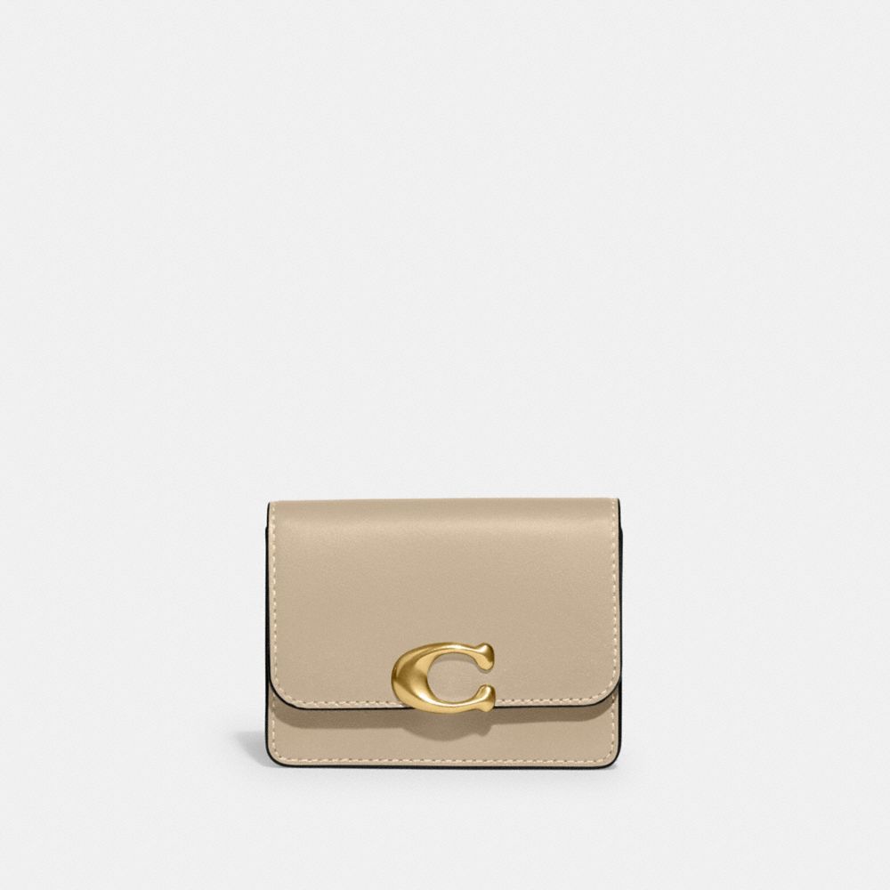 COACH®,BANDIT CARD CASE,Refined Calf Leather,Mini,Brass/Ivory,Front View