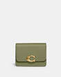 COACH®,BANDIT CARD CASE,Refined Calf Leather,Mini,Brass/Moss,Front View